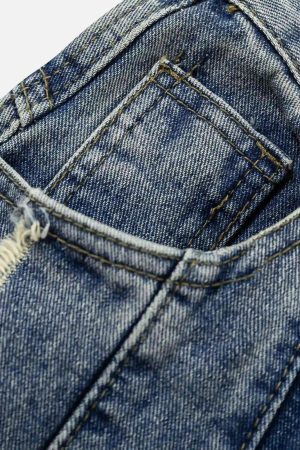 Concert Outfit Vintage Fringed Raw-Edge Oversized Jeans