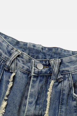 Concert Outfit Vintage Fringed Raw-Edge Oversized Jeans