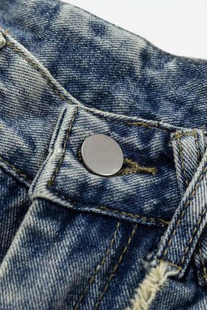 Concert Outfit Vintage Fringed Raw-Edge Oversized Jeans