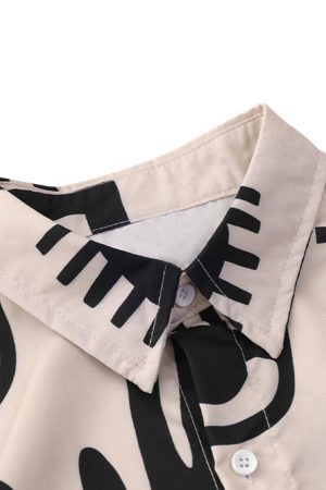 Concert Outfit Vintage Full Print Lapel Short Sleeve Shirt