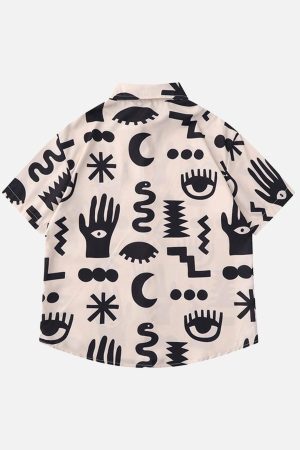 Concert Outfit Vintage Full Print Lapel Short Sleeve Shirt