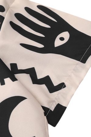 Concert Outfit Vintage Full Print Lapel Short Sleeve Shirt