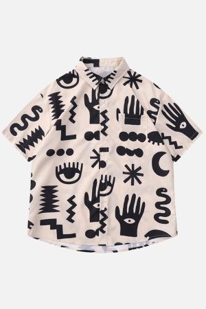 Concert Outfit Vintage Full Print Lapel Short Sleeve Shirt