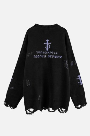 Concert Outfit Vintage Gothic Ripped Sweater