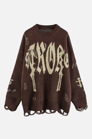 Concert Outfit Vintage Gothic Ripped Sweater