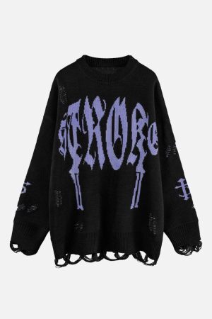 Concert Outfit Vintage Gothic Ripped Sweater