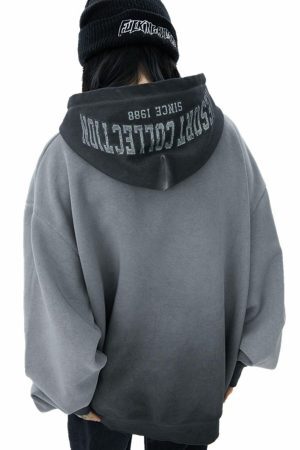 Concert Outfit Vintage Gradient Hooded Loose Sweatshirt