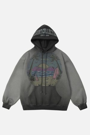 Concert Outfit Vintage Gradient Hooded Loose Sweatshirt