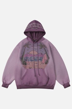 Concert Outfit Vintage Gradient Hooded Loose Sweatshirt