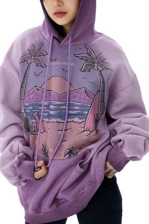 Concert Outfit Vintage Gradient Hooded Loose Sweatshirt