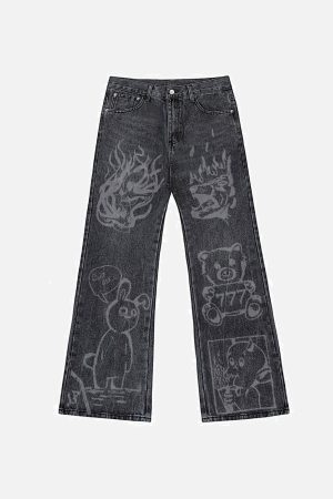 Concert Outfit Vintage Graffiti Print Jeans