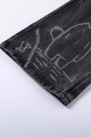 Concert Outfit Vintage Graffiti Print Jeans