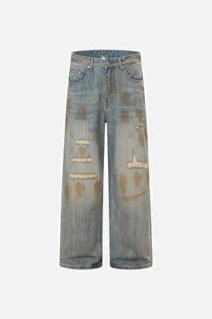 Concert Outfit Vintage Graffiti Washed Distressed Jeans