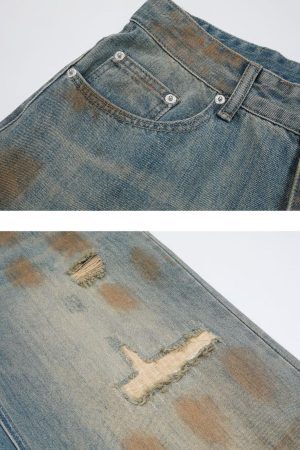 Concert Outfit Vintage Graffiti Washed Distressed Jeans