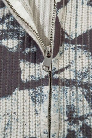 Concert Outfit Vintage Graffiti Zip-Up Cardigan