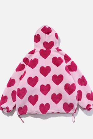 Concert Outfit Vintage Heart Pattern Oversize Sherpa Coat