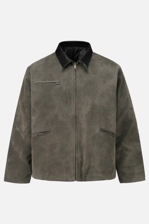 Concert Outfit Vintage Heavy Suede Quilted Work Jacket