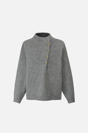 Concert Outfit Vintage High-Neck Button Leisure Sweater