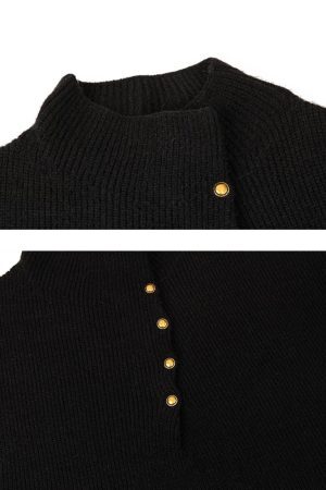 Concert Outfit Vintage High-Neck Button Leisure Sweater