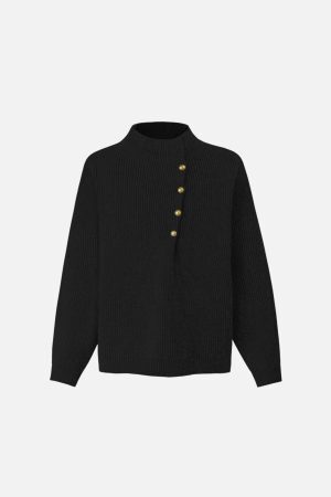 Concert Outfit Vintage High-Neck Button Leisure Sweater