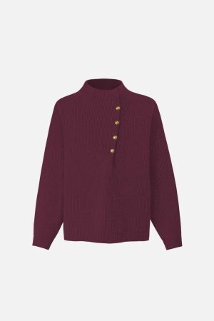 Concert Outfit Vintage High-Neck Button Leisure Sweater