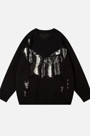Concert Outfit Vintage High Street Ripped Butterfly Sweater