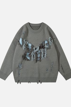Concert Outfit Vintage High Street Ripped Butterfly Sweater