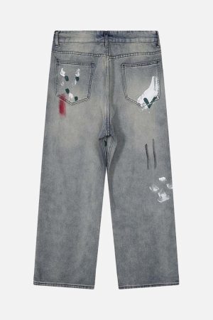 Concert Outfit Vintage Ink Splash Washed And Distressed Jeans