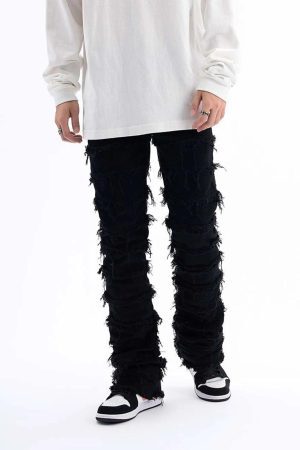 Concert Outfit Vintage Layered Raw Edge Slim Jeans