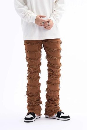 Concert Outfit Vintage Layered Raw Edge Slim Jeans