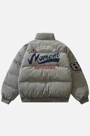 Concert Outfit Vintage Letter Embroidered Corduroy Winter Coat