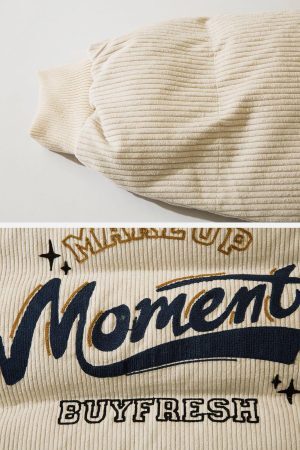 Concert Outfit Vintage Letter Embroidered Corduroy Winter Coat