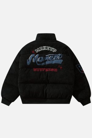 Concert Outfit Vintage Letter Embroidered Corduroy Winter Coat