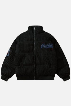 Concert Outfit Vintage Letter Embroidered Corduroy Winter Coat