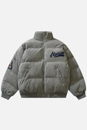 Concert Outfit Vintage Letter Embroidered Corduroy Winter Coat