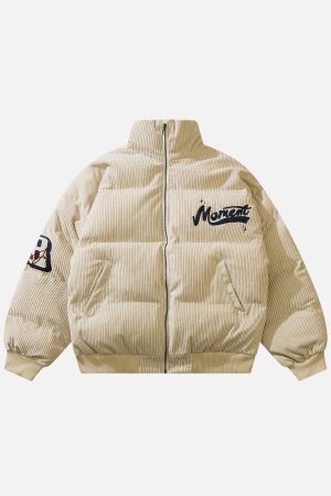 Concert Outfit Vintage Letter Embroidered Corduroy Winter Coat