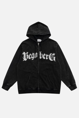 Concert Outfit Vintage Letter Print Zipper Hoodie