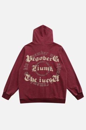 Concert Outfit Vintage Letter Print Zipper Hoodie