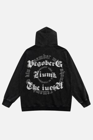 Concert Outfit Vintage Letter Print Zipper Hoodie