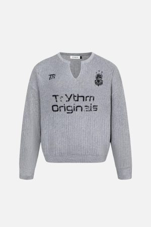 Concert Outfit Vintage Letter Small V-Neck Sweater