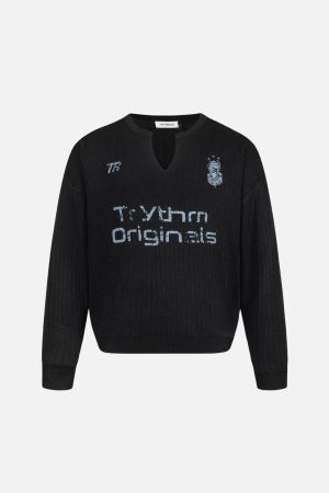 Concert Outfit Vintage Letter Small V-Neck Sweater