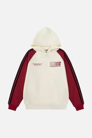 Concert Outfit Vintage Letter Stripe Splicing Hoodie