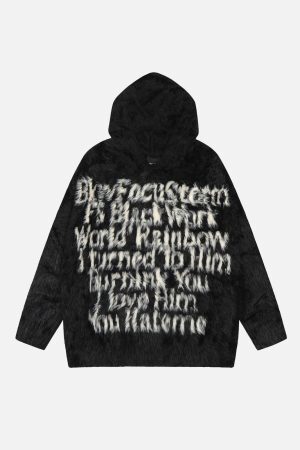 Concert Outfit Vintage Lettering Seahorse Fur Hoodie