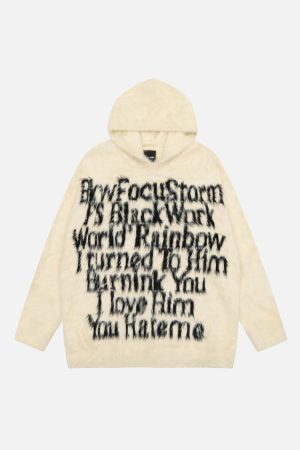 Concert Outfit Vintage Lettering Seahorse Fur Hoodie