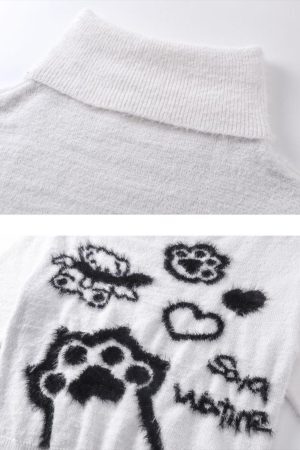 Concert Outfit Vintage Little Bear Paw Print Painting Casual Sweater