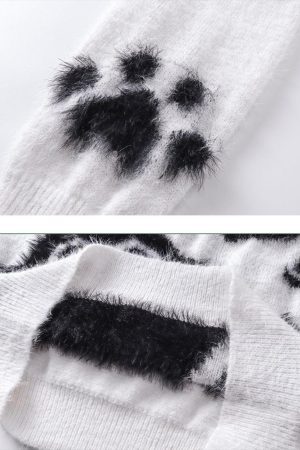 Concert Outfit Vintage Little Bear Paw Print Painting Casual Sweater