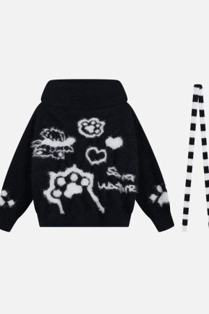 Concert Outfit Vintage Little Bear Paw Print Painting Casual Sweater