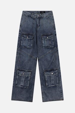 Concert Outfit Vintage Multi-Pocket Workwear Jeans