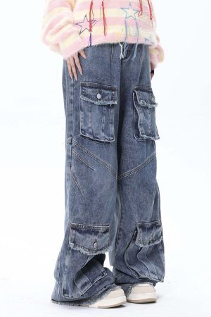 Concert Outfit Vintage Multi-Pocket Workwear Jeans