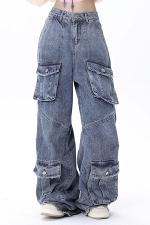 Concert Outfit Vintage Multi-Pocket Workwear Jeans
